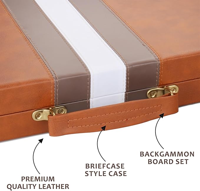 Backgammon Set - Classic Board Game with Premium PU Leather Case & Portable Travel Strategy Backgammon Game Set for Adults, Kids Family Game Night, Vacation & Giftss (11inch Small, Brown)