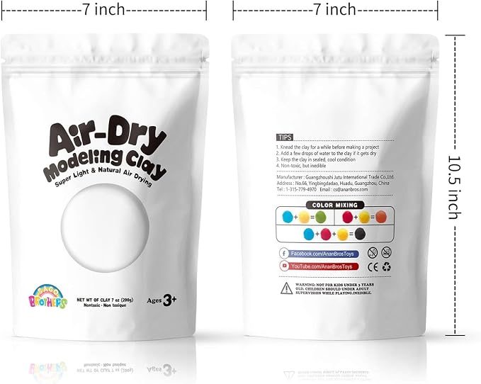 Sago Brothers White Air Dry Clay, 7oz Modeling Clay for Kids, Super Soft and Ultra Light Molding Clay for Children, Refill White Clay for Kids Age 3-12, Kids Gifts for Girls Boys, Kids Toys Crafts Kit | Super soft and ultra light molding clay for child...