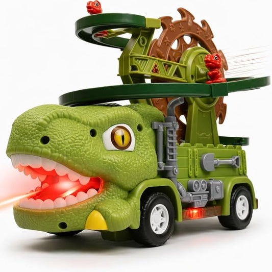 Dinosaur Truck Toy For Kids Ages 3 4 5 6 7 8, 3-in-1 Dinosaur Truck, 3 Sliding Little Dinos On Tracks , & Glow in Dark Mode. Includes Obstacle Detection For Continuous Play And Endless Adventure.