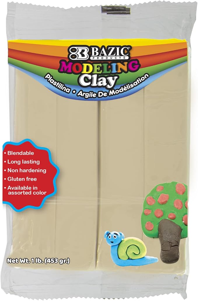 BAZIC Products Cream Modeling Clay, 1 lb, Non-Hardening, for Sculpting Art Crafts, Reusable