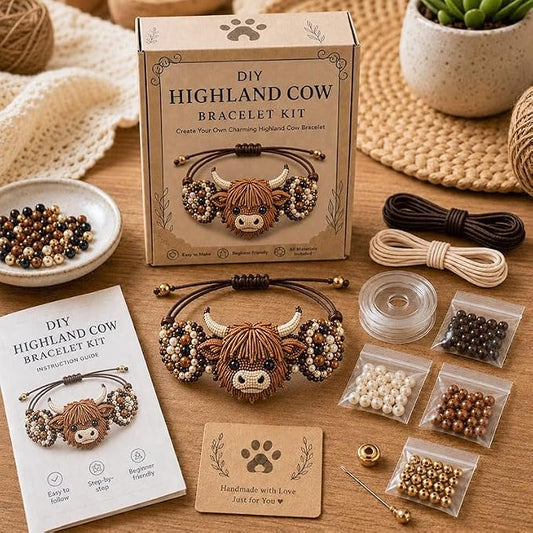 DIY Beaded Bracelet Making Kit, Beginner-Friendly Beaded Bracelet Animal Making Kit, Three-Dimensional Beadwork Jewelry Craft Kit with Full-Color Instruction Sheet, for Craft Lover (Highland Cattle)