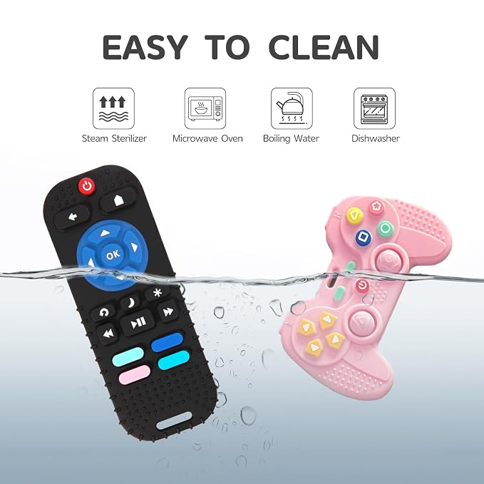 Hooku 2 Pack Remote Teether for Baby, Silicone Teethers for Babies 6-12 Months, Baby Teething Toys for Babies 0-6 Months, Remote Control Toy, Infant Gifts for Boys Girls
