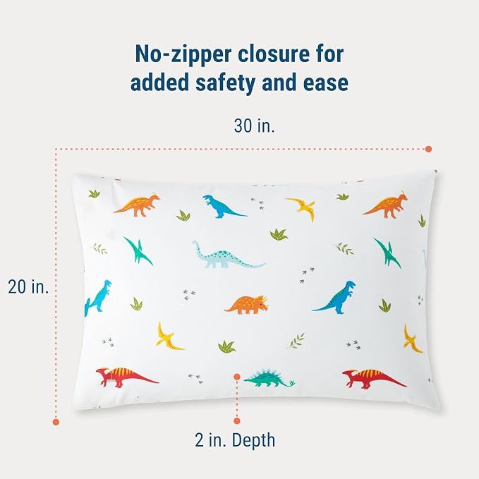Wildkin 100% Cotton Kids Pillowcase – Soft, Breathable & Standard Size (20x30) - Jurassic Dinosaurs