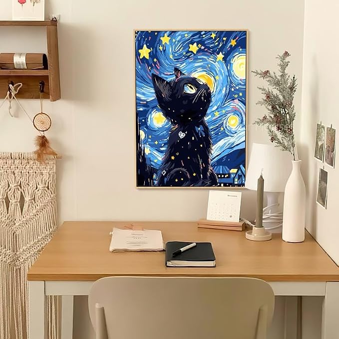 RYMILIE Black Cat Diamond Art Kits for Adults, Diamond Painting Dots Art Kits for Adults Beginners, 5D DIY Full Drill Round Rhinestone Gem Art Crafts Paintings for Home Wall Decor 12"x16"