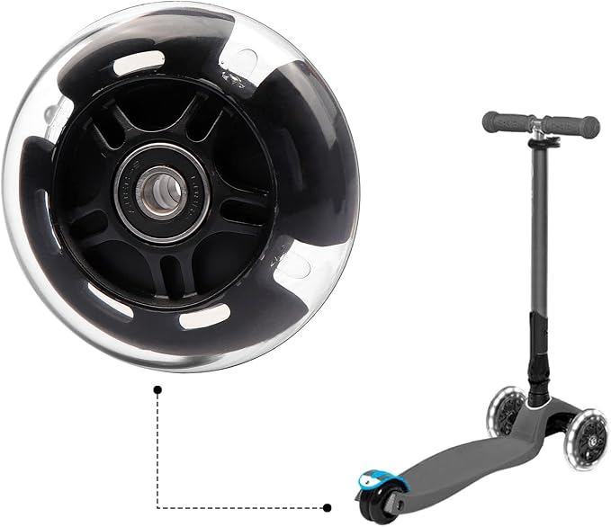 Rear 80mm Light Up White Flashing 3-Wheeled Kid Scooter Replacement Wheels for Kid Push Kick Scooter, 2-Pack (Black)