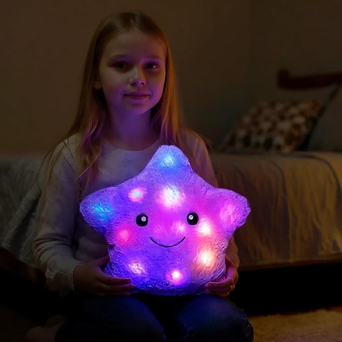 13" Musical Purple Star Plush Pillow Glowing Twinkle Night Light Stuffed Animal LED Toys Adjustable Volume Birthday for Girls Boys