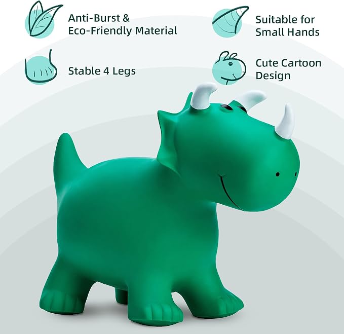 Kids Dinosaur Bouncy Animal Toys, Inflatable Triceratops Bouncer, Ride on Bounce Hopper, Indoor Outdoor Activity Birthday Gift for 18 Months 2 3 4 Years Old Boys