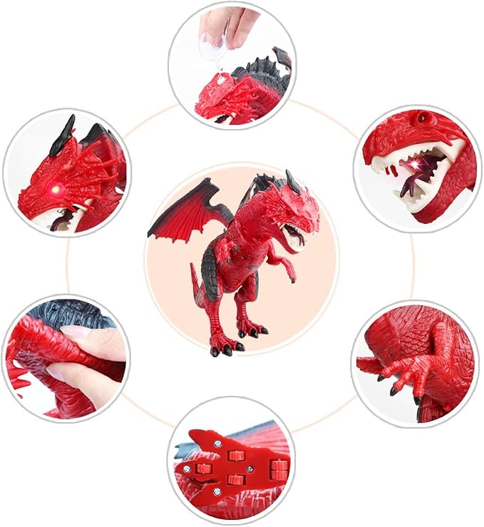 Betheaces Remote Control Dinosaur,Dragon Toy for Kids Boys Girls Red Dragon Figures Learning Realistic Looking Large Size with Roaring Spraying Light Up Eyes for Birthday Xmas Gifts (Style-1)