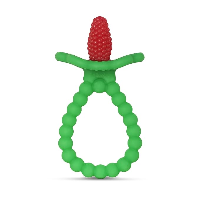 RaZbaby RaZberry Plus Baby Teether – Easy-to-Hold Toy for Front & Back Teething Relief, BerryBumps Texture for Sensory Development, Soothes Sore Gums, BPA-Free, Great Gift for Babies 3M+ – Red