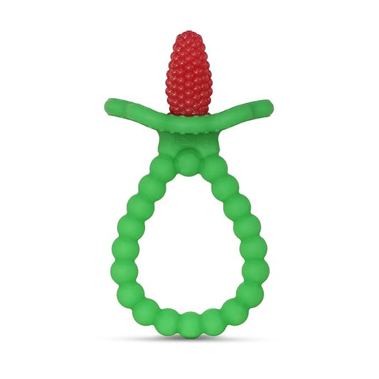 RaZbaby RaZberry Plus Baby Teether – Easy-to-Hold Toy for Front & Back Teething Relief, BerryBumps Texture for Sensory Development, Soothes Sore Gums, BPA-Free, Great Gift for Babies 3M+ – Red
