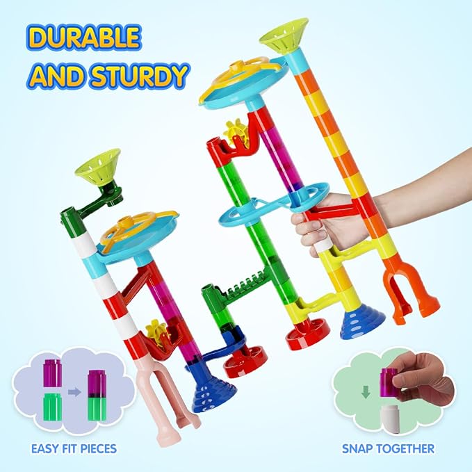 Ifollower Marble Run Kit, 110pcs Marble Maze Game Construction Building Toys for Kids, Marble Track Race Set STEM Learning Toys Gift for Boys Girls 3 4 5 6 7 8 9 10+, 8105