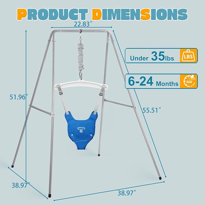 Baby Jumper with Stand, Baby Jumpers and Bouncers, Baby Exerciser Suitable for 6-24 Months, Easy to Assemble & Store Jumper for Baby (Blue)