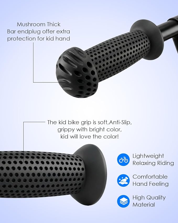 100mm Kids Bike Grips - Bicycle Handlebar Grips with Mushroom Pattern for Kick Scooters, Balance Bikes, and Bikes