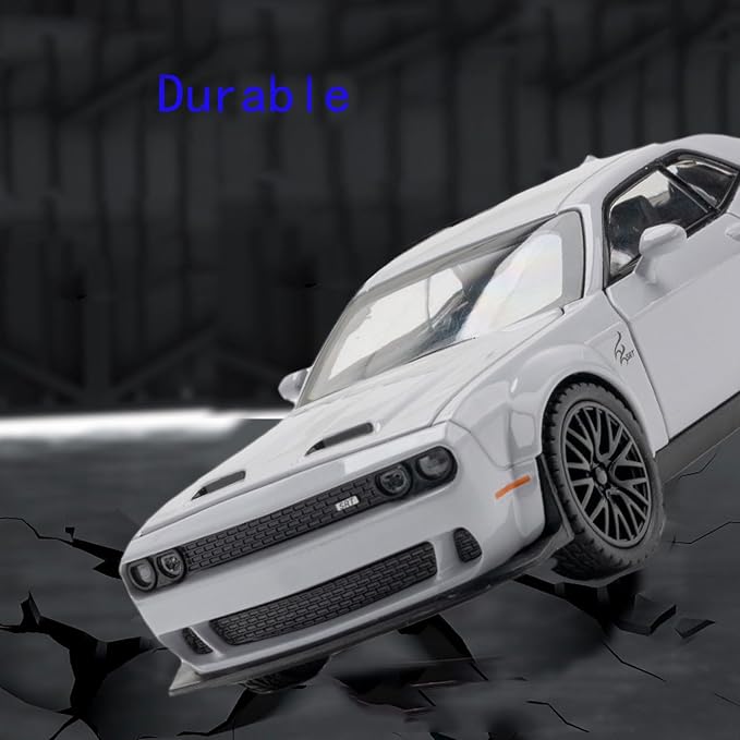 Toy Cars 1/32 Dodge Challenger Die Cast Metal Toy Cars Hellcat Toy Car with Sound and Light Pull Back Hellcat Car for 3+ Year Old Boys and Kids