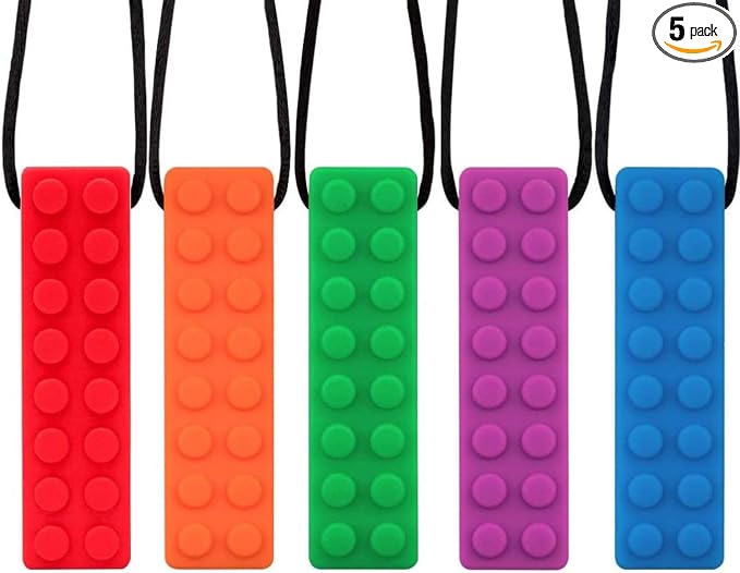 Chew Necklace, Sensory Chew Necklace Bundle for Kids with Chewing, ADHD, Autism, Biting Needs, Oral Motor Chewy, Silicone Necklace Made from Food Grade Silicone Safety, for Boys&Girls(5 PCS)