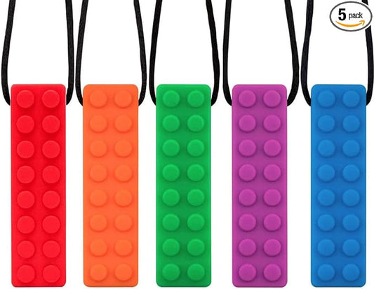 Chew Necklace, Sensory Chew Necklace Bundle for Kids with Chewing, ADHD, Autism, Biting Needs, Oral Motor Chewy, Silicone Necklace Made from Food Grade Silicone Safety, for Boys&Girls(5 PCS)
