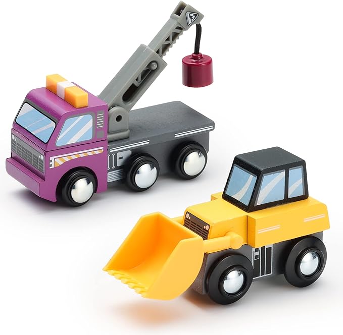SainSmart Jr. Wooden Train Set Accessories Toy Cars (10 PCS), Compatible with All Major Brands, Gift for Toddlers and Kids Aged 3+