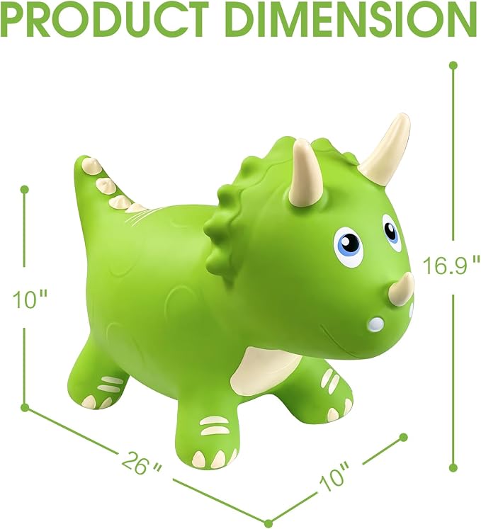HotMax Dinosaur Bouncy Hopper Toys, Bouncy Horse for Toddlers, Inflatable Ride on Bouncy Animals, Bouncing Triceratops for Kids, Birthday Gift for 18 Months 2 3 4 Year Old Boy or Girl(Green)