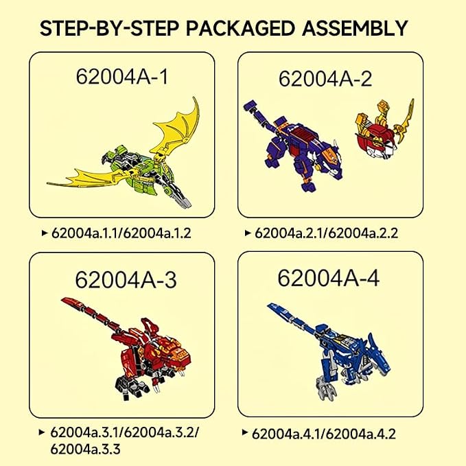 4-in-1 Dinosaur Mecha Robot Building Block Set, 4 Animal Shapes Transformable Mech, Cool Creative Robot Toy Gift, Suitable for Boys & Kids Over 6 Years Old(904 PCS)