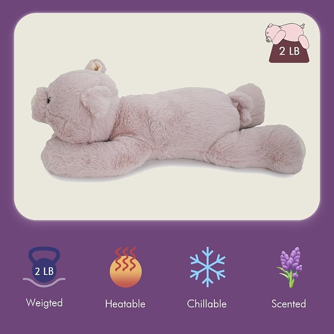 OSOCU® Microwavable & 1.8 LB Weighted Stuffed Animal - Pink Pig Heating Pad with Lavender & Tourmaline - Soothing Warm Heatable Plush Toy for Menstrual Cramps, Muscle Aches, Shoulder Tension