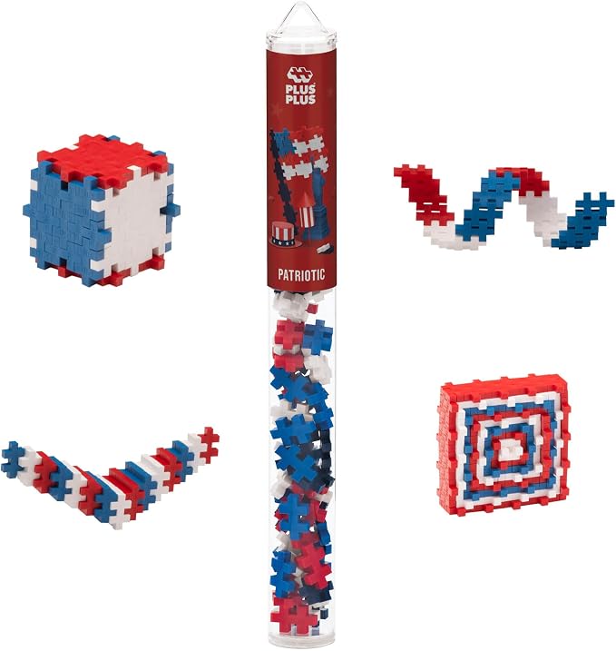PLUS PLUS Patriotic Tube - 3D Puzzle Building Block Set, 70 Mini Interlocking Pieces, Fun Holiday Activities for Kids