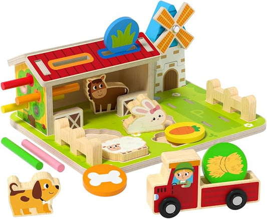 Montessori Wooden Farm Toys for Toddlers 1-3, Coin Sorting Color Shape Animal Matching Fine Motor Skills Toy, Cognitive Learning Educational Sensory Toy for 1 2 3 Year Old Boys Girls, Birthday Gift