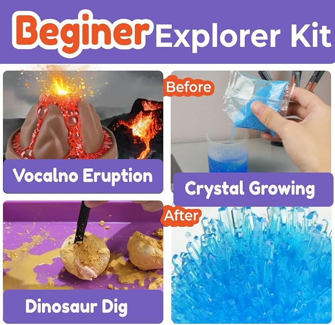 BenBen Science Kit for Kids Ages 6-8, 60 Easy Experiments with Volcano & Dinosaur Egg, STEM Gift for Boys Girls