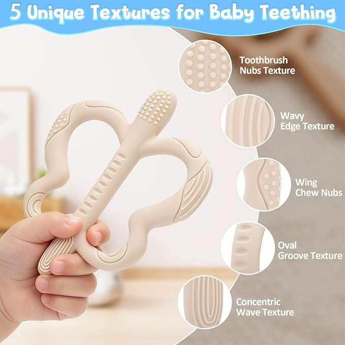 Baby Teether Toys for Babies 0-6 Months 2 Pack, Butterfly Silicone Baby Teething Toys for 6-12 Months, BPA-Free Sensory Chew Toy for Teething Relief, Soothes Sore Gums for Baby Boys & Girls