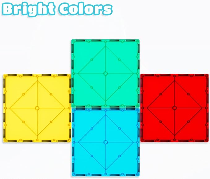 Bmag 4 Piece Magnetic Tiles Large Square, Magnet 3D Building Blocks Expansion Set for Kids, STEM Preschool Learning Kit Educational Playset Construction Toys for Boys Girls Ages 3+