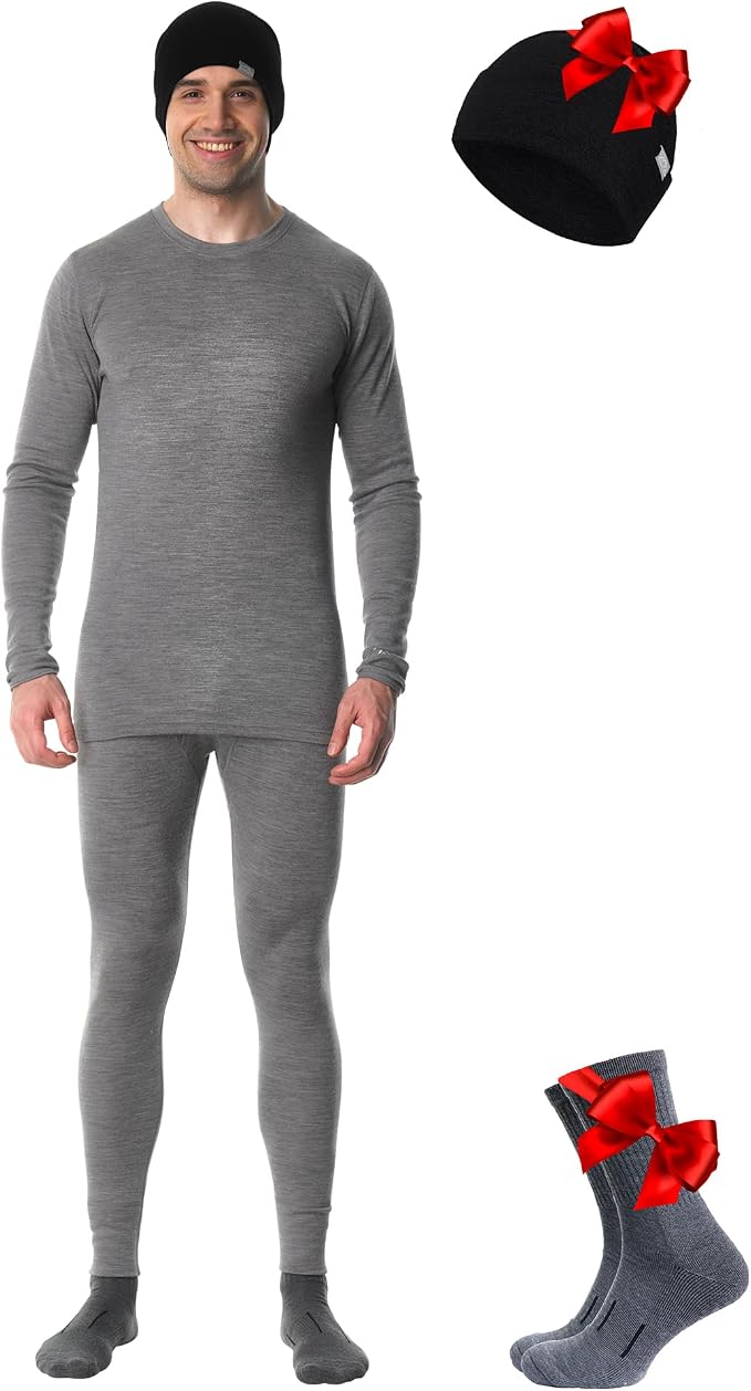 Merino.tech Merino Wool Base Layer Mens Set - Heavyweight, Midweight, Lite Merino Wool Thermal Underwear For Men Top, Bottom