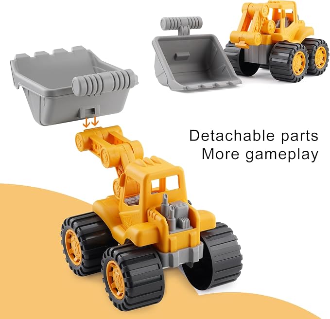 IOKUKI Long Shovel Sand Beach Toys with Big Excavator Toy, Dump Truck Toy, Construction Toys, Sand Castle Toys for Beach, Beach Rakes, Molds, Mesh Beach Bag for Kids, Toddlers, Boys & Girls (31 PCS)
