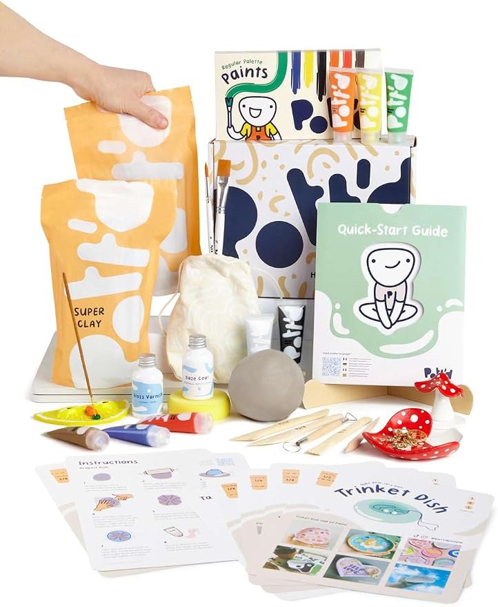Pott'd Air Dry Clay for Adults. Beginners Home Pottery Kit for Adults. DIY Crafts Includes: Air-Dry Clay, Tools, Paints, Brushes, Sealant, Guides