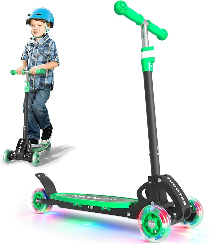 Scooter for Kids Ages 3-5, LED Light Up 3 Wheel Toddler Scooter with 4 Adjustable Heights, Lean-to-Steer Wheels, Safe Metal Brake, Foldable Kick Scooter for Boys Girls, Support 120 lbs, Birthday Gift