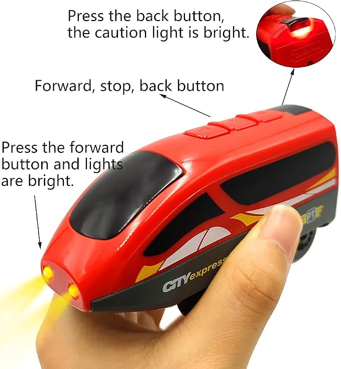 DSHMIXIA Battery Operated Trains for Wooden Train Track Set Locomotive with Light for Toddlers 3 4 5 Year Old Boys Red High Speed Magnetic Couplings with Passengers(Without Battery)