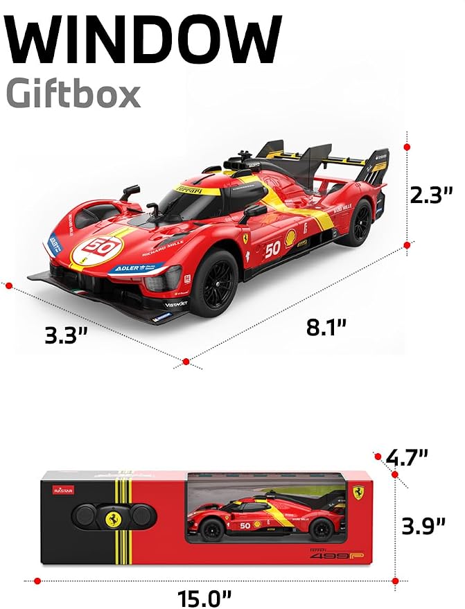 RASTAR 10370 1/24 RC Car Ferrari 499P with Openable Doors & DIY Decals | Officially Licensed, Ideal Gift, 2-Speed Switch, Independent Suspension, Racing Car Model for Play & Display