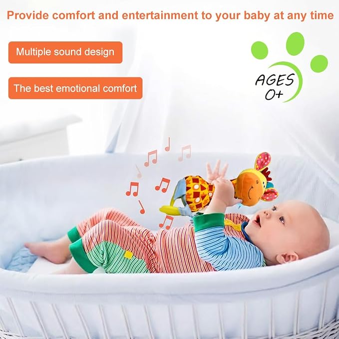 Baby Soft Rattles Shaker, Infant Developmental Hand Grip Baby Toys, Baby Sensory Learning Toys with Teether, Sounds for Baby and Stuff from 0-3-6-9 Months Old