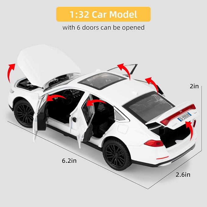Collectible Toy Car Vehicle, 1:32 Scale Diecast Car Model with Lights and Sound, Alloy Pull Back Car for Kids Adults Birthday Gift (White)