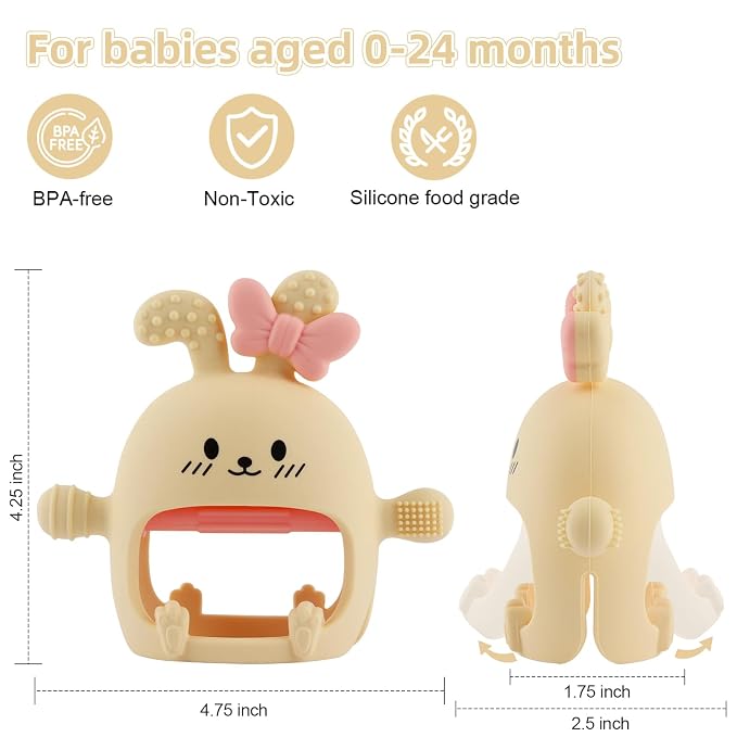 Chuya Baby Teether Toys Bunny,Teething Mittens for 0-12 12-24 Months Baby Infant Textured BPA-Free Silicone Chew Toys Soothe Sore Gums