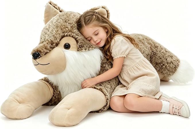 BENINY 30 Inch Giant Wolf Stuffed Animal, Big Soft Wolf Plush Toy, Fluffy Stuffed Wolf Pillow Plushie for Kids, Boys, Girls, Birthday
