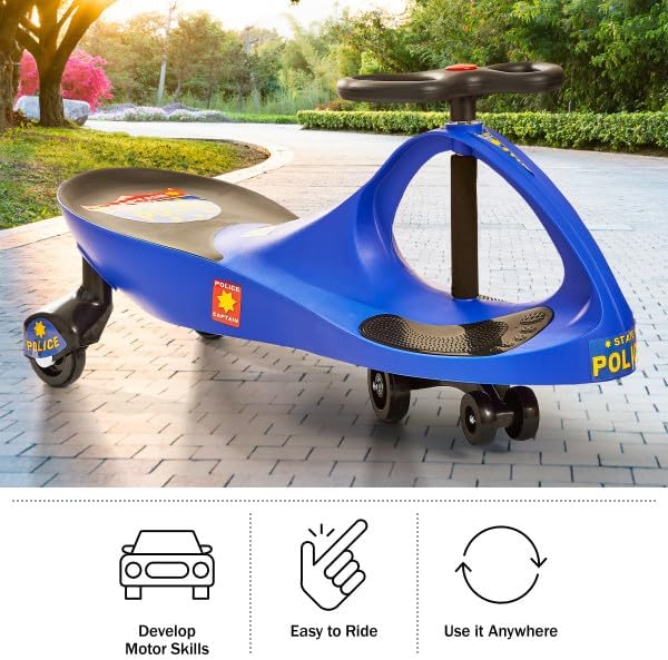 Wiggle Car - Police Ride on Toy for Ages 3 Years and Up with No Batteries, Gears, or Pedals Just Twist, Wiggle, and Go by Lil’ Rider (Blue)