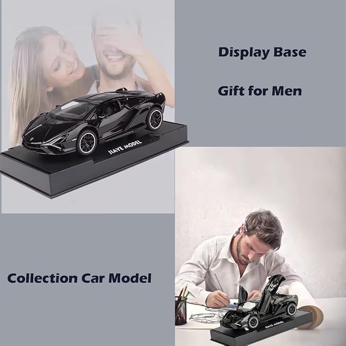 Lambo Toy Car Sian FKP3 Die-Cast Car Model with Lights and Sound Pull Back Toy Car for Boys Age 3 4 5 6 + Year Old (Black)