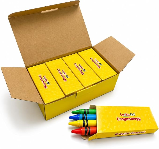 Lucky Art Mini Crayon Packs Non-Toxic Crayons; Crayons in bulk for Kids Party Favors, Restaurants, Birthdays, School Supplies for Teachers & Travel (20 Set of 4 Pack, Standard)
