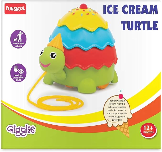 Giggles Funskool Pull Along Turtle, Activity & Learning Toy for Babies, Toddlers, for Baby Boys & Girls, Encourage Walking, Improve Balance, Multicolour, Gift Set for Kids, Ages 18+ Months Pack of 1