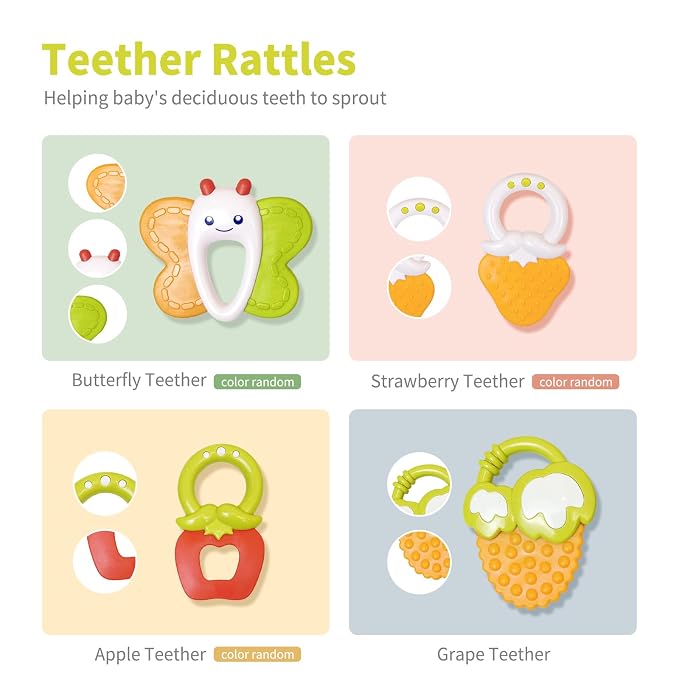 Cuterabit 12PCS Baby Rattles Toys Set with Storage Case, Teething Toys for Babies, Newborn Christmas Gift for Baby Infant Boys and Girls 0 1 2 3 4 5 6 7 8 9 10 11 12 Months