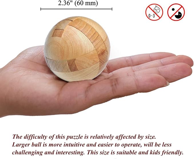 KINGOU Wooden Puzzle Magic Ball Brain Teasers Toy Intelligence Game Sphere Puzzles for Adults/Kids
