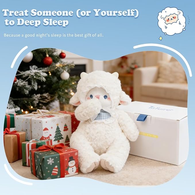 Weighted Stuffed Animals White Lamb 14.6 inches Sheep Plush with Blue Eyes, Soft Baby Gift for Kids Girls Women Birthday.