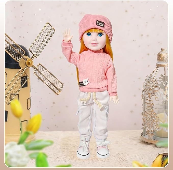 12 Inch BJD Fashion Girl Doll, 15 Movable Joints, Exquisite Hair and Trendy Casual Outfits (Casual wear-Pink)