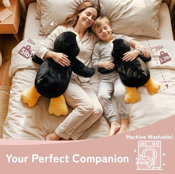 Niuniu Daddy Penguin Weighted Stuffed Animals for Kids & Adults, 25" | 5lb Large Weighted Plushies Pillow for Sleeping and Calming, Cute Lying Plush Toy Huggable Gift for Everyday Comfort