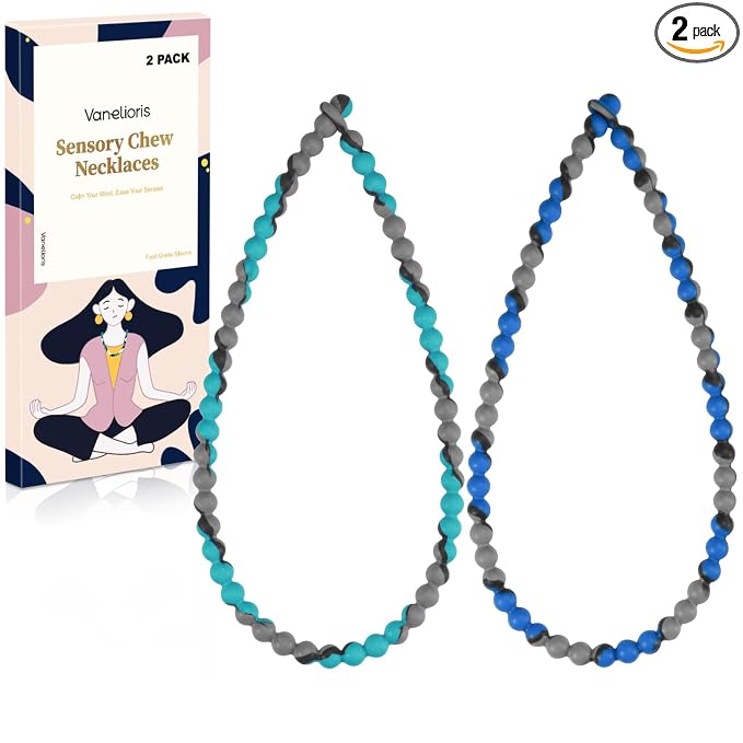 Chew Necklaces for Sensory Kids and Adults, Chewy Necklace Sensory Toys for Nail Biting, Silicone Necklace for Autism, ADHD, SPD, Fidget Oral Chew Toys for Boys and Girls Kids