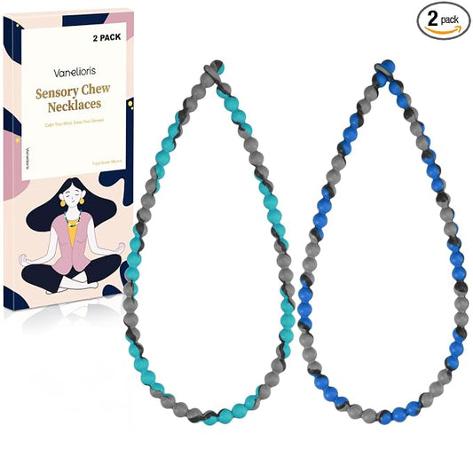 Chew Necklaces for Sensory Kids and Adults, Chewy Necklace Sensory Toys for Nail Biting, Silicone Necklace for Autism, ADHD, SPD, Fidget Oral Chew Toys for Boys and Girls Kids